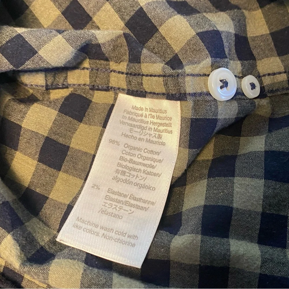 Mens Large J. Crew Slim Gingham Plaid Button Down Sleeve Shirt Army Green & Navy